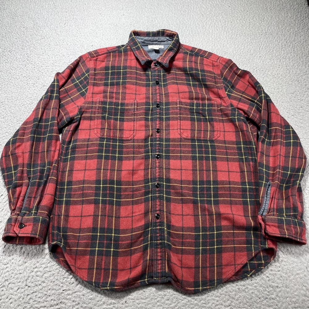 Wallace & Barnes Shirt Mens XL Red Plaid Flannel Button Front Heavyweight Casual